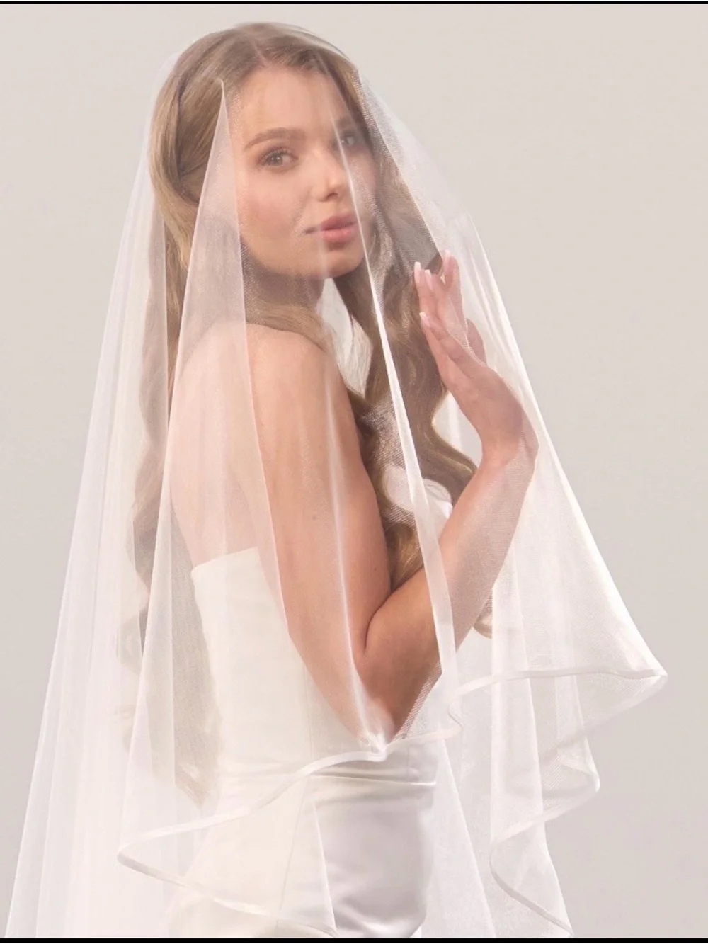 Satin Trim Sheer Veil with Blusher (cathedral length)